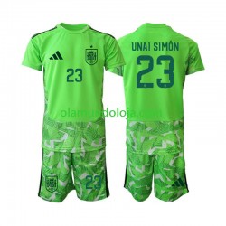 Camisola Espanha Unai Simon 23 6th Green color Guarda-redes Criança Copa do Mundo 2026 Manga Curta